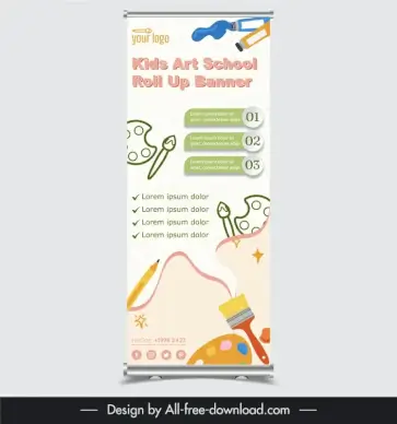 roll up kids art school banner flat dynamic handdrawn design
