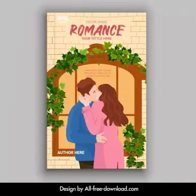 romance ebook cover template lady man kissing sketch cartoon design 