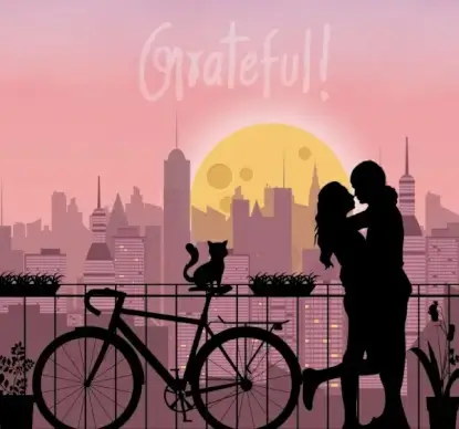 romantic background couple silhouette cityscape backdrop