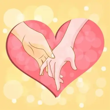 romantic background holding hands heart icons bokeh decor