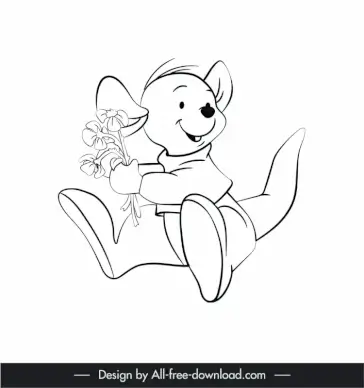 roo character icon black white handdrawn outline  