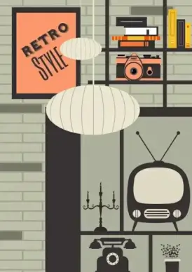 room decor background retro appliances icons