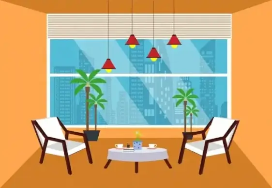 room decor simple design armchairs table lights icons