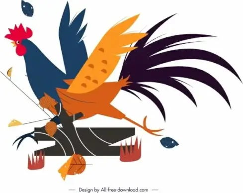 rooster animal icon running gesture colorful design