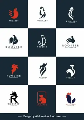 rooster logo templates flat sketch