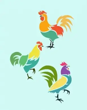 roosters drawing design with colorful outline