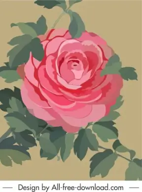 rose flower painting colored retro design
