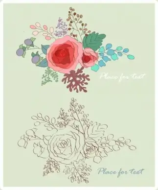 rose flowers sketch colorful design