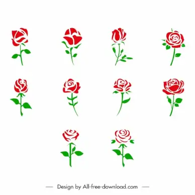 rose icons sets elegant classical handdrawn outline 