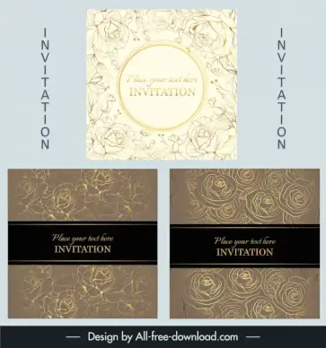  rose invitation card template collection elegant handdrawn