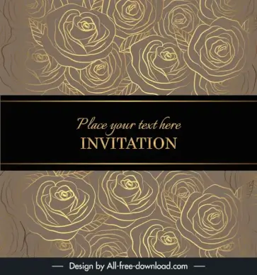  rose invitation card template luxury gold dark handdrawn