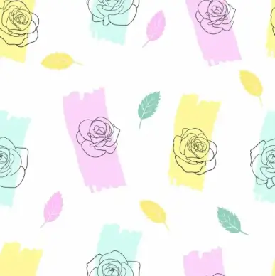 roses leaves background colorful handdrawn sketch