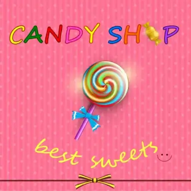 round candy with stick card on pink background