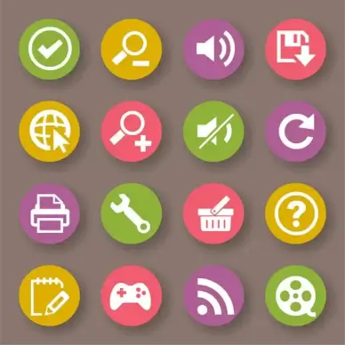 round flat computer icons set