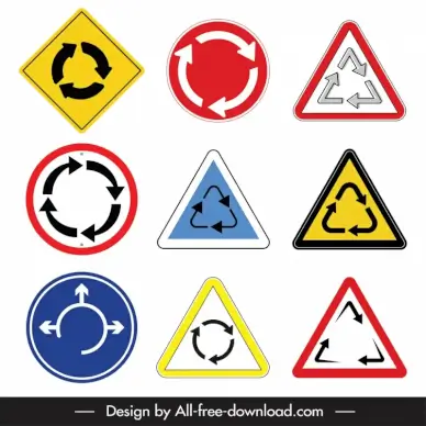 roundabout sign board templates flat geometric shapes arrows decor
