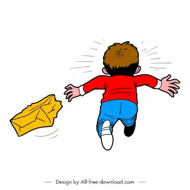 runaway boy icon dynamic cartoon sketch