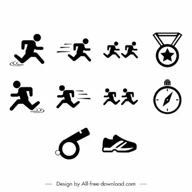 running icons sets black silhouette symbols outline 