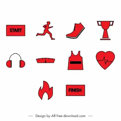 running sports icons sets flat red symbols sketch