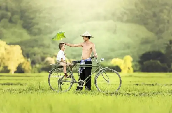 rural family picture happy father son field scene 