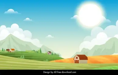 rural landscape backdrop template elegant peaceful farm scene