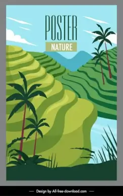 rural landscape poster terraced field sketch colorful classic