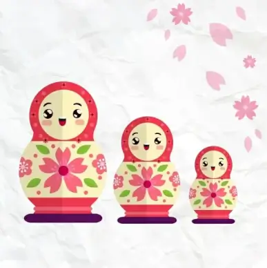 russian dolls background colorful sizes smiling icons
