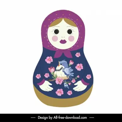 russian dolls icon elegant classical flat sketch