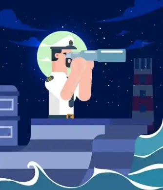 sailor job background man binoculars sea lighthouse icons