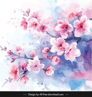 sakura flowers painting background classic watercolor 