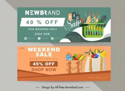sale banner templates shopping bags sketch