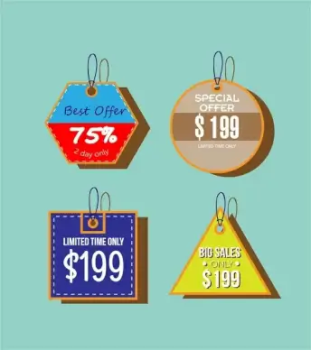 sale tags collection various colorful shapes design