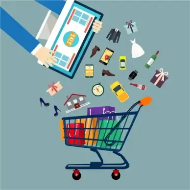 sales concepts design goods icons elements and carts