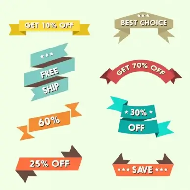 sales ribbons vector illustration with various styles