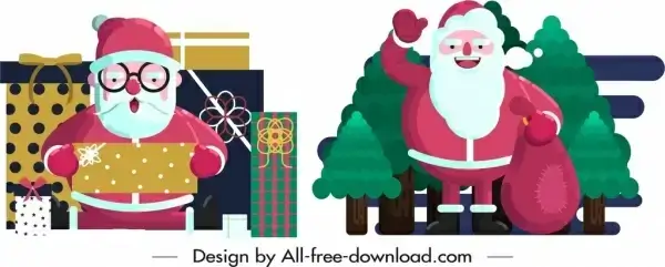 santa claus icons funny cartoon character design
