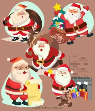 santa claus icons funny cartoon characters sketch