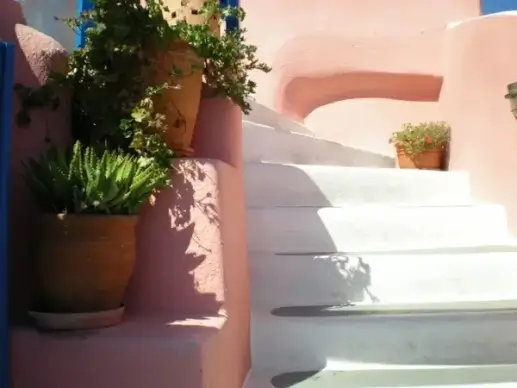 santorini stair flowers