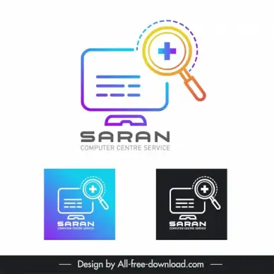 saran computer centre service logo flat computing magnifier 