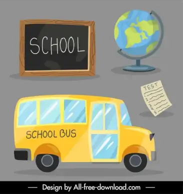school design elements chalkboard globe bus sketch