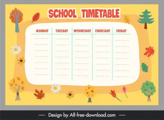 school timetable template colorful classical nature elements decor