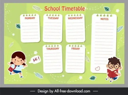 school timetable template cute pupils sketch bright decor