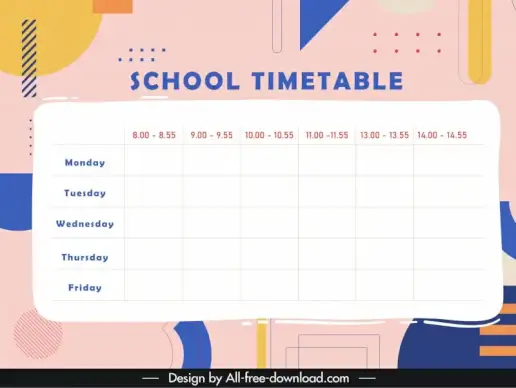 school timetable template flat classical handdrawn geometry decor