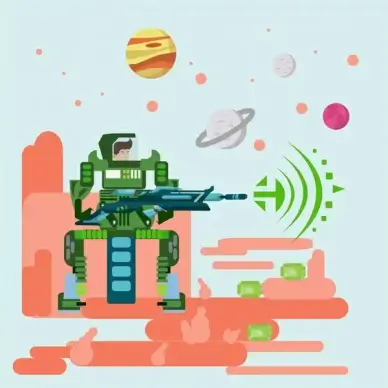 science fiction banner design with robot shooting stars
