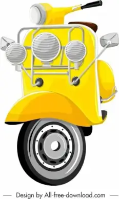 scooter motorbike template shiny yellow sketch lights decor