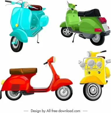 scooter motorbikes templates shiny colored 3d sketch