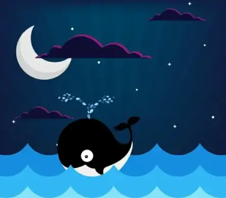 sea background crescent moon whale icons colored drawing