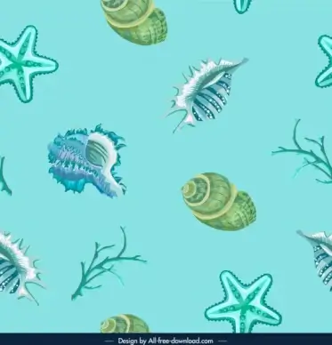 sea creature pattern shells starfish icons blue decor