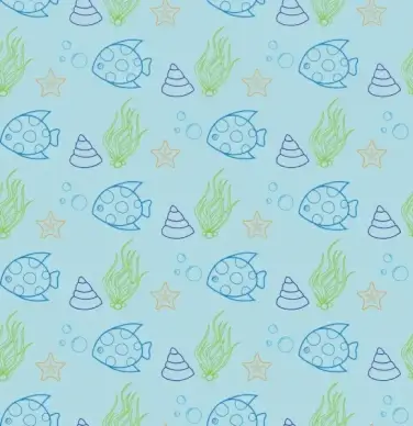 sea creatures pattern outline colored repeating style