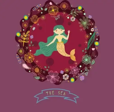 sea decoration with mermaid and floral circle design