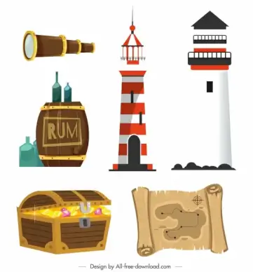 sea design elements colorful classic symbols sketch