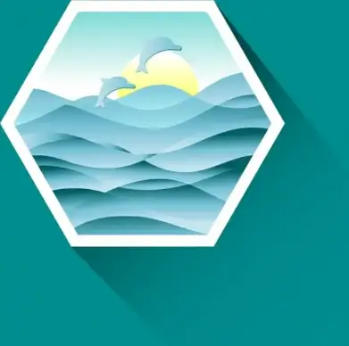 sea drawing wave dolphin icon curves decoration
